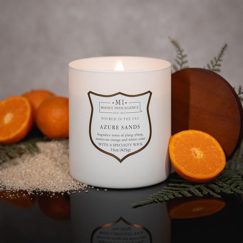 Manly Indulgence Azure Sands Scented Candles for Men, 15 oz Wooden Wick, Premium Soy Blend Wax, 60H Burn, Candles for Home Scented - Made in The USA - Image 3